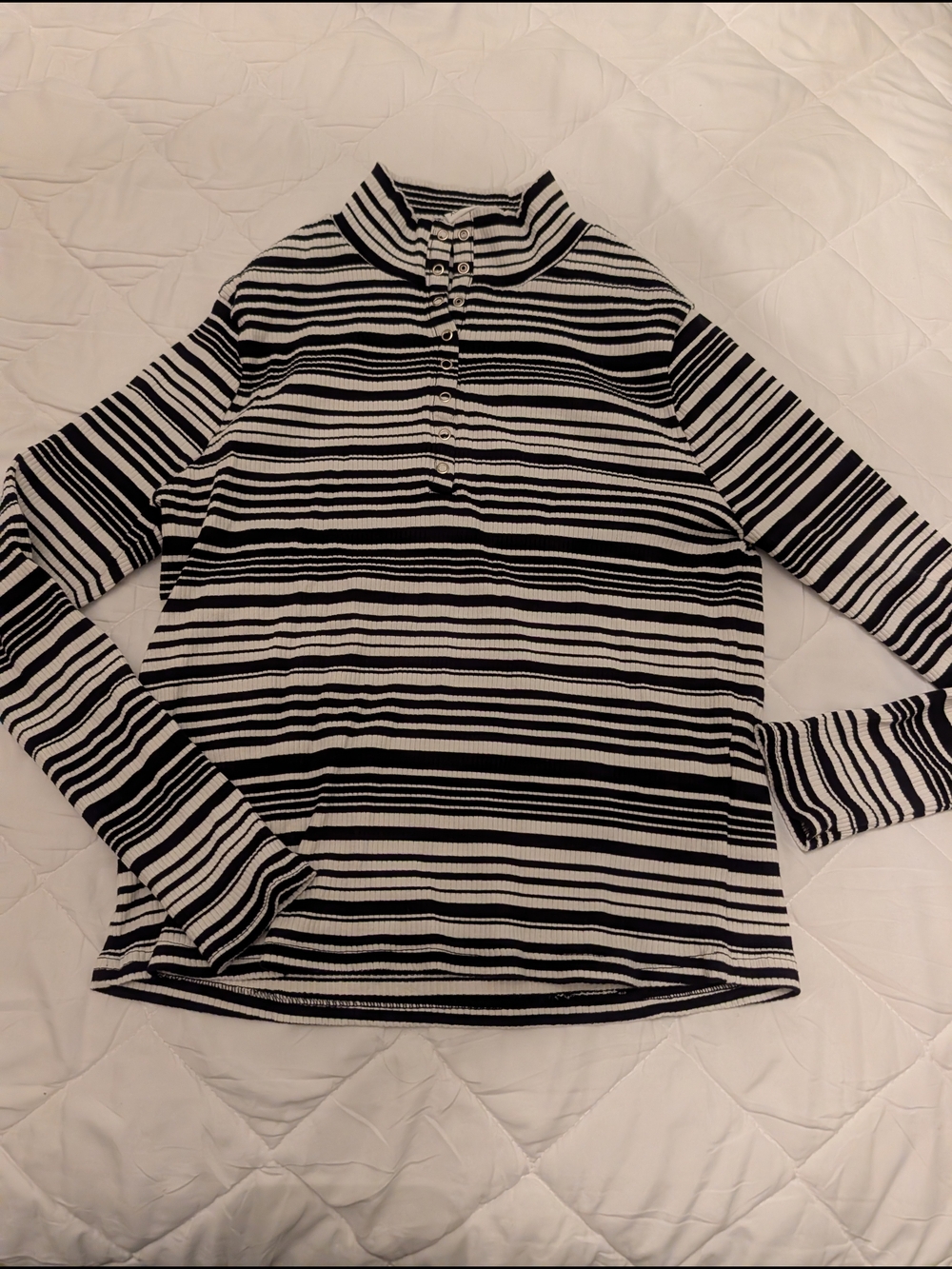 Frank And Oak Striped Ribbed Top in Black and White